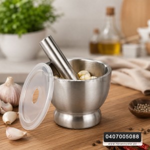 مدق / هاون اعشاب - خضار - ثوم ستانليس 304 ثقيل مع غطا شفاف مدق / هاون اعشاب - خضار - ثوم ستانليس 304 ثقيل مع غطا شفاف