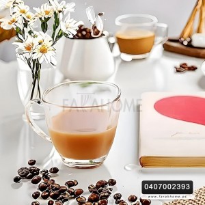 طقم كاسات شاي زجاج شفاف مع يد 6 قطع LIFE VOGUE