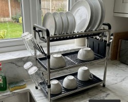 مشك صحون المنيوم 3 طبقة - ستاند جلي ستانلس 3 طبقات مع حمالة مشك صحون المنيوم 3 طبقة - ستاند جلي ستانلس 3 طبقات مع حمالة