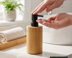 علبة صابون سائل خشب بامبو مع غطاء بلاستيكي لون اسود