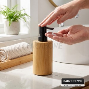 علبة صابون سائل خشب بامبو مع غطاء بلاستيكي لون اسود