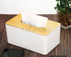 علبة / بكيت محارم حافظة بلاستيك مع غطاء بامبو 