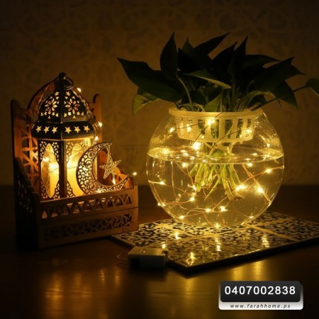 حبل اضائة ليد اصفر طويل 5 متر كبسة صغير بطارية ساعة