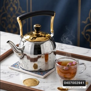 ابريق شاي 1.5 لتر ستانلس اسود محزز بغطاء ذهبي  AF068-2A