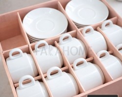 طقم فناجين قهوة مطاعم بورسلان ابيض مع استكانات 24 قطعة