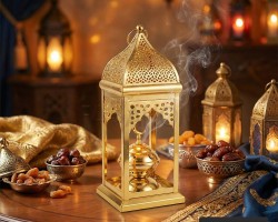 فانوس رمضان مع مبخرة بيوتر مذهب