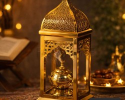 فانوس رمضان مع مبخرة بيوتر مذهب