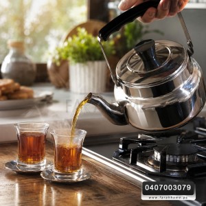ابريق شاي تقليدي   750 مل عنق عالي ستانلس مقبض اسود عظم