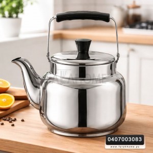 ابريق شاي تقليدي   3 لتر عنق عالي ستانلس مقبض اسود عظم