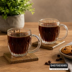 طقم ماج زجاج  / كاسة شاي نسكافيه 6 قطع شفاف محزز مع يد مدور BLINKMAX KTBZ138