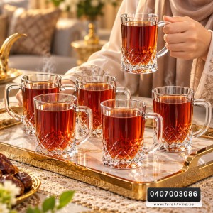 طقم ماج  زجاج  / كاسة شاي نسكافيه 6 قطع شفاف ملس قاعدة مضلع يد مستطيل BLINKMAX 