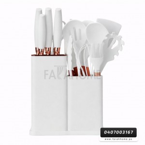 طقم مغارف مع حمالة سكاكين طابقين مع مفرمة 19 قطعة طقم مغارف مع حمالة سكاكين طابقين مع مفرمة 19 قطعة