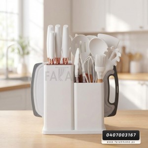 طقم مغارف مع حمالة سكاكين طابقين مع مفرمة 19 قطعة