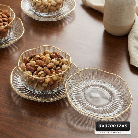 طقم صحون مكسرات مورانو سادة حيف مذهب 12 قطعة 6 زبادي و 6 عادي طقم صحون مكسرات مورانو سادة حيف مذهب 12 قطعة 6 زبادي و 6 عادي