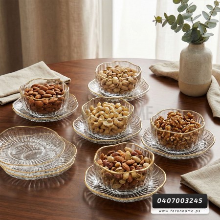 طقم صحون مكسرات مورانو سادة حيف مذهب 12 قطعة 6 زبادي و 6 عادي طقم صحون مكسرات مورانو سادة حيف مذهب 12 قطعة 6 زبادي و 6 عادي