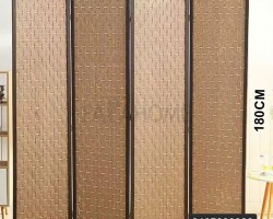 قاطع قش حصير رتان بيج مع اطار خشبي 4 دفات مقاس 180 × 45 سم