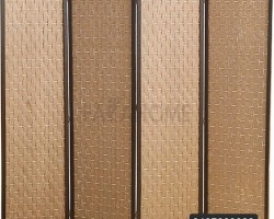 قاطع قش حصير رتان بيج مع اطار خشبي 4 دفات مقاس 180 × 45 سم