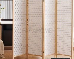 قاطع قش حصير رتان ابيض مع اطار خشبي 4 دفات مقاس 180 × 45 سم
