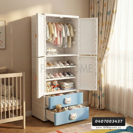 خزانة احذية بلاستيك حجم كبير رفوف مع جرارين في الاعلى