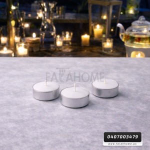علبه شمع مدور ابيض حجم صغير 50 قطعة