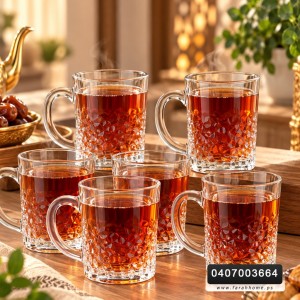 طقم /6 ماج / كاسات شاي - نسكافيه زجاج شفاف جوهرة قاعدة مضلع يد مستطيل BLINKMAX