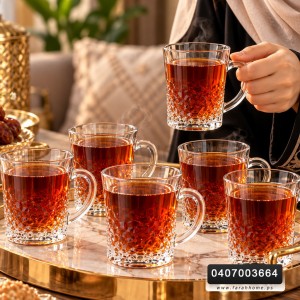 طقم /6 ماج / كاسات شاي - نسكافيه زجاج شفاف جوهرة قاعدة مضلع يد مستطيل BLINKMAX طقم /6 ماج / كاسات شاي - نسكافيه زجاج شفاف جوهرة قاعدة مضلع يد مستطيل BLINKMAX