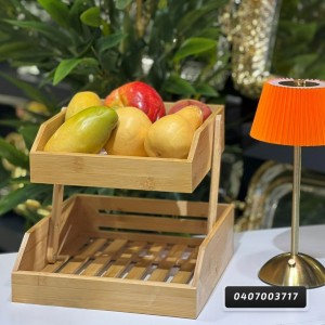 ستاند / سلة تقديم فواكه خشب بامبو 2 رف مقاس 27 × 27 ارتفاع 23 سم