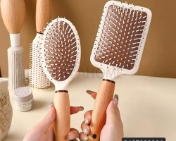 فرشاة - مشاطة شعر يد خشبية بامبو مستطيل وبيضاوي