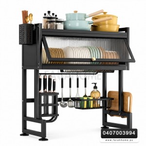 مشك صحون فوق المجلى لون اسود 80*65*30سم مع رف بغطاء اكريليك متحرك 