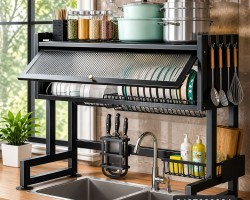 مشك صحون فوق المجلى لون اسود 80*65*30سم مع رف بغطاء اكريليك متحرك 