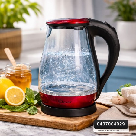 سخان ماء 1.8 لتر كهرباء زجاج قمقم/كمكم Clever HHB1765 سخان ماء 1.8 لتر كهرباء زجاج قمقم/كمكم Clever HHB1765