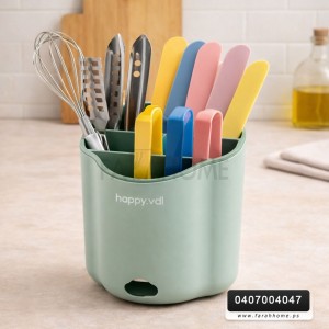 حمالة معالق مع سكاكين بلاستيك ملون  happy.vdl 