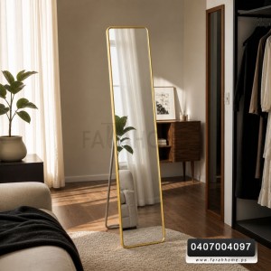 مراه بلاستيك مستطيل ابيض / ذهبي مع ستاند  147 × 37 سم
