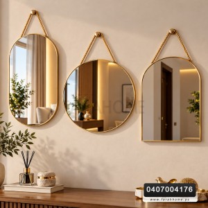 مراه بيضاوي / مدور  30 سم مع حيف ذهبي اطار اكريليك تعليق خيط