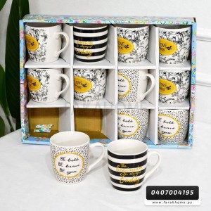 طقم كاسات ماغ بورسلان 12 قطعة ابيض مرسم مكتب N15-13