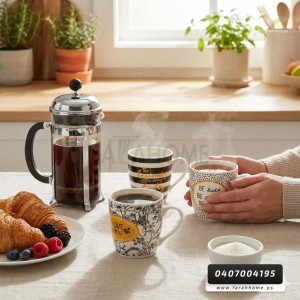 طقم كاسات ماغ بورسلان 12 قطعة ابيض مرسم مكتب N15-13