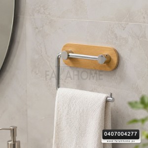 ستاند / حمالة محارم لفاف ستانلس فضي خشب بامبو تلزيق D32-8 13.5 × 10 سم