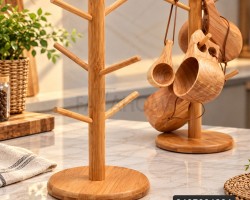 D12-6 حمالة ماج كاسات خشب بامبو ستاند خشب قاعدة مدور
