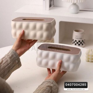 علبة/بكيت محارم حافظة اكريليك بابلز مع غطاء بلاستيك خشبي بامبو