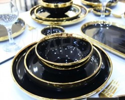 طقم صحون 24 قطعة اسود حيف ذهبي