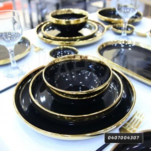 طقم صحون 24 قطعة اسود حيف ذهبي