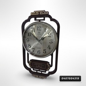 ساعة حائط تعليق مدورة ذهبية مع ارقام انجليزية كبيرة ذهبي اطار بني بلاستيك مستطيل ديكور HAISHI