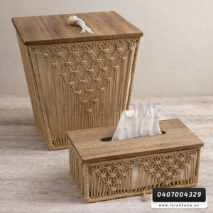 طقم سلة مهملات مربع مع علبة محارم خيطان صنارة مجدول طولي طقم سلة مهملات مربع مع علبة محارم خيطان صنارة مجدول طولي
