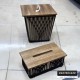 طقم سلة مهملات مربع مع علبة محارم خيطان صنارة مجدول طولي