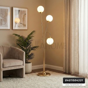 سايد لامب حجم كبير ذهبي مع ثلاث كرات بيضاء