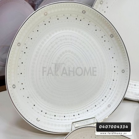 طقم صحون 24 قطعة  بورسلان بيضاوي حيف نقشة ورد حز ذهبي موديل SJ200-7