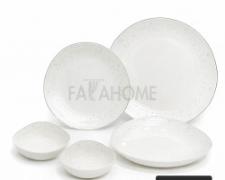 طقم صحون 24 قطعة  بورسلان بيضاوي حيف نقشة ورد حز ذهبي موديل SJ200-7