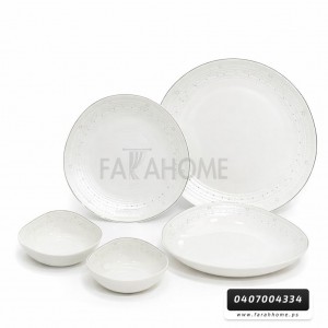 طقم صحون 24 قطعة  بورسلان بيضاوي حيف نقشة ورد حز ذهبي موديل SJ200-7