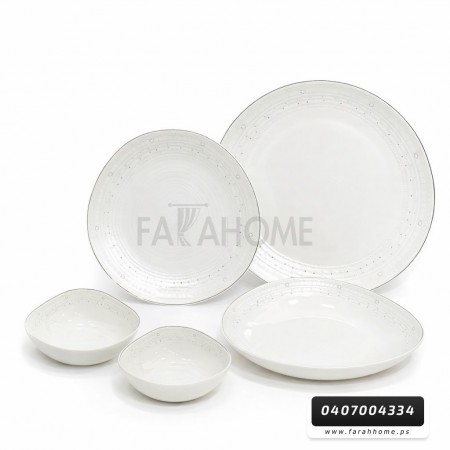 طقم صحون 24 قطعة  بورسلان بيضاوي حيف نقشة ورد حز ذهبي موديل SJ200-7