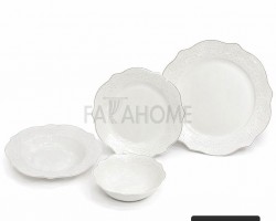 طقم صحون 24 قطعة  بورسلان حيف نقشة مونس حز ذهبي موديل HK200-1